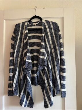CeCe Navy and White Striped Open Drape Cardigan